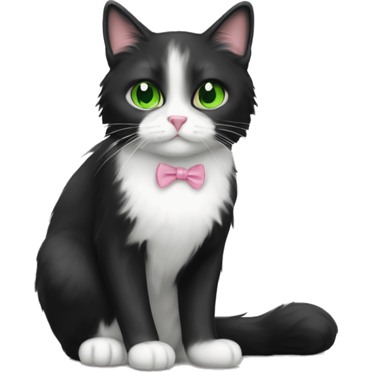 tuxedo long hair cat with green eyes and pink nose  emoji