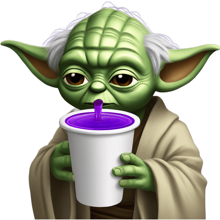 Yoda drinking purple juice in a styrofoam cup ￼ emoji