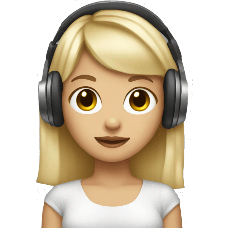 blonde dj girl straight hair with headphones and bangs and brown eyes emoji emoji