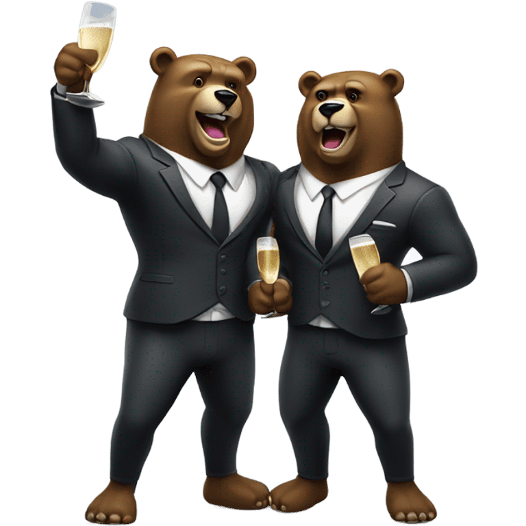 two muscle bears in a suit cheerings champagne emoji