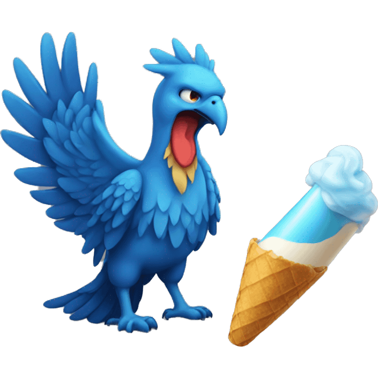 blue phoenix eating a glass cone emoji