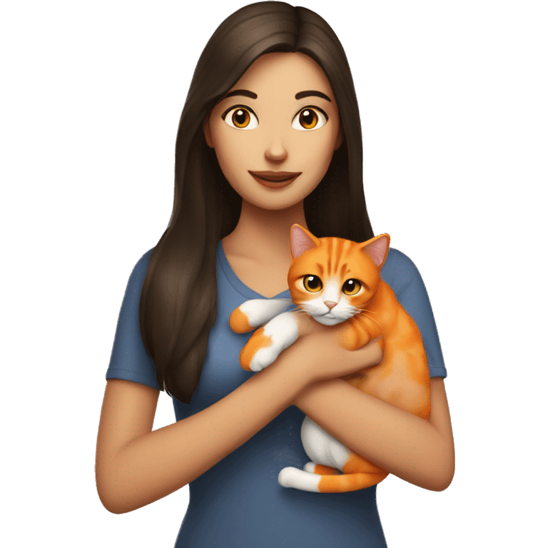 pretty brunette woman holding orange cat emoji