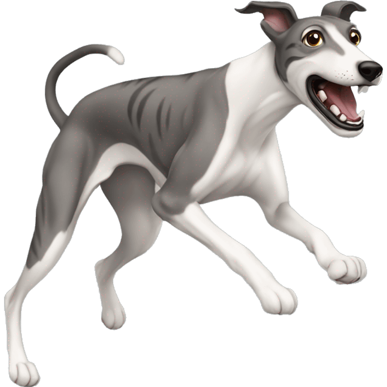  tiger greyhound with grey nose jumping emoji