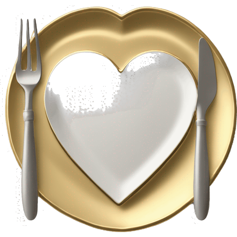 Realistic laying flat empty gold heart charger plate with utensils  emoji