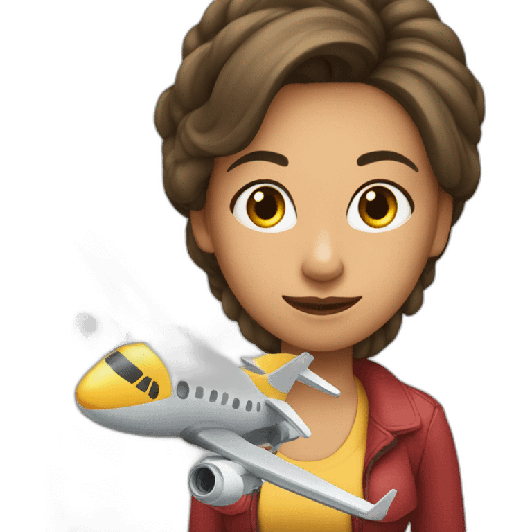 Mujer bonita cargando con un avion emoji