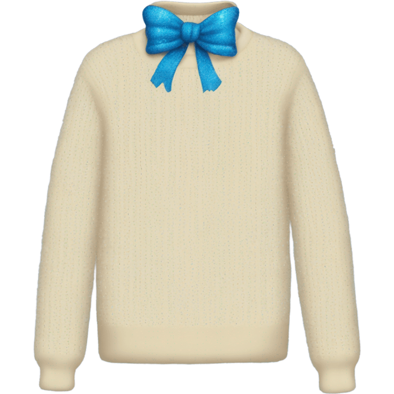 Knit sweater with blue bow glittery design emoji