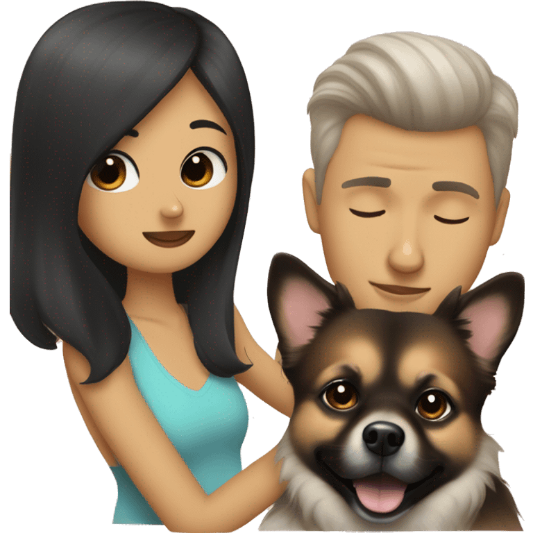 
Pomeranian lulu kissing his white human owner with short black hair and thin beard emoji