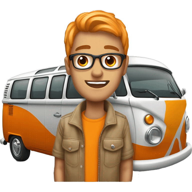 hip young man with orange VW campervan emoji