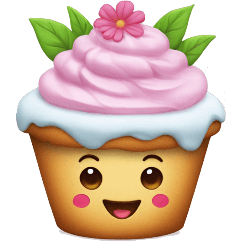 Happy cupcake with the icing a flowers on top  emoji