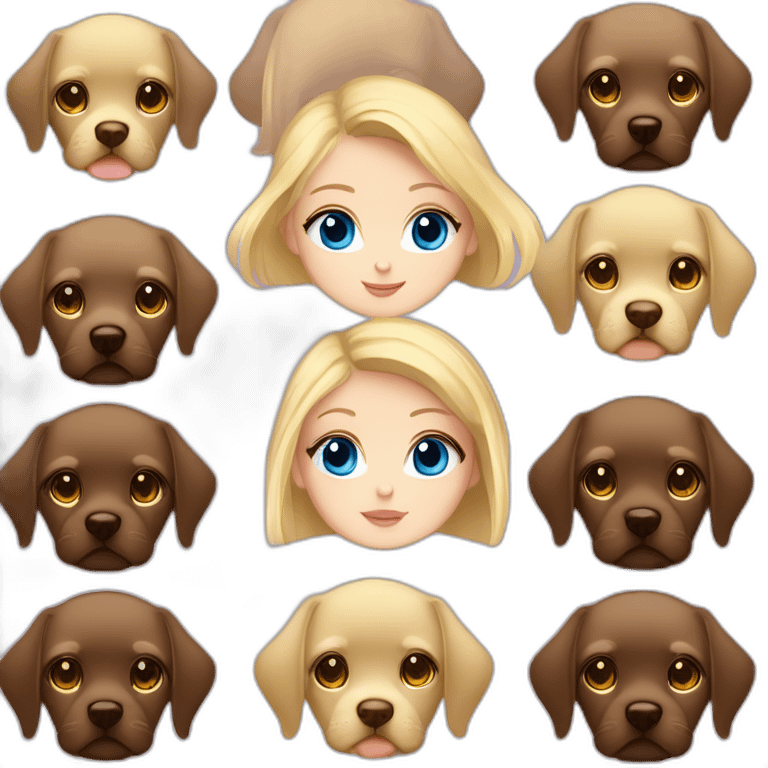 Blonde girl blue eyes with tall boy blue eyes with chocolate puppie labrador emoji