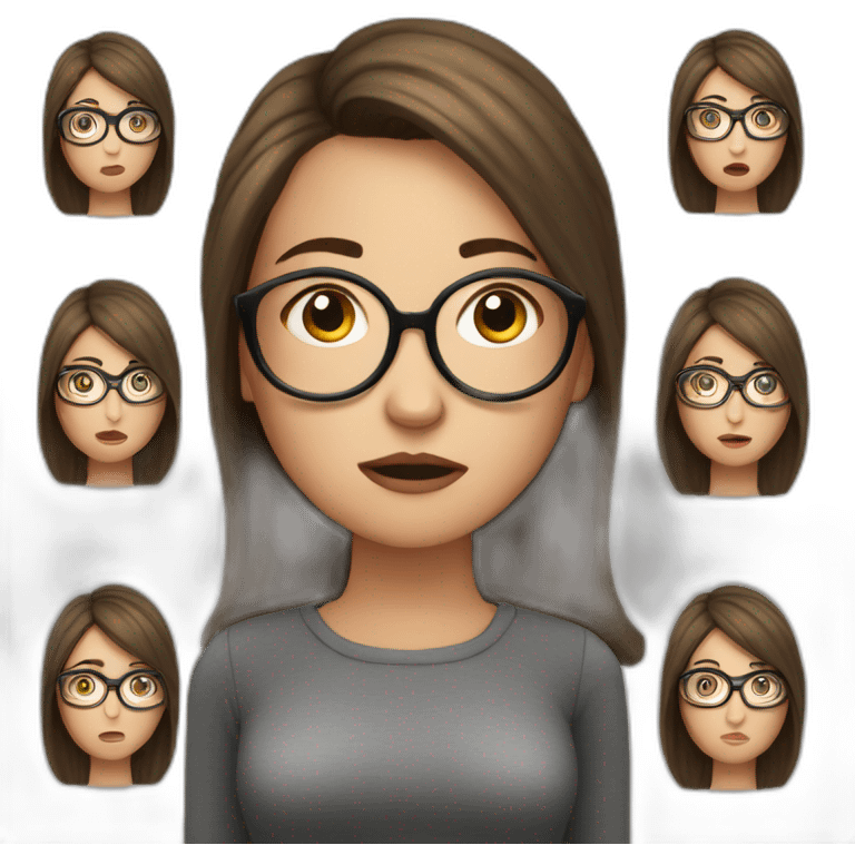 Upset, white women, brunette with highlights, big round glasses emoji