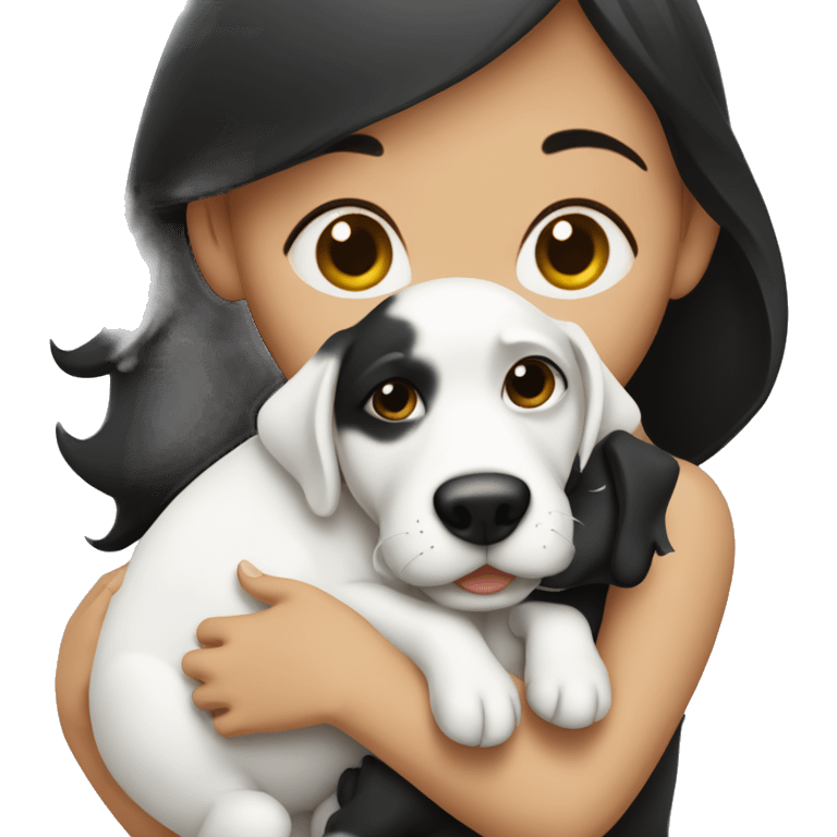 One brunette girl hugging white and black dog emoji