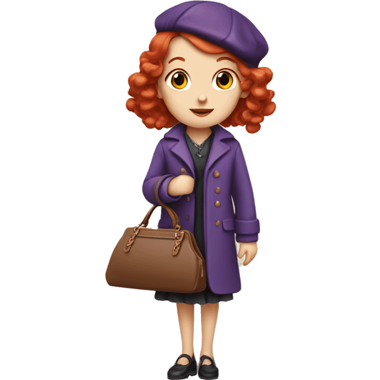 1920s girl with red hair and purple coat holding a purse  emoji