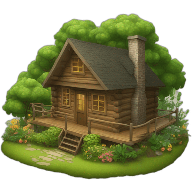 cabin in the woods with garden emoji