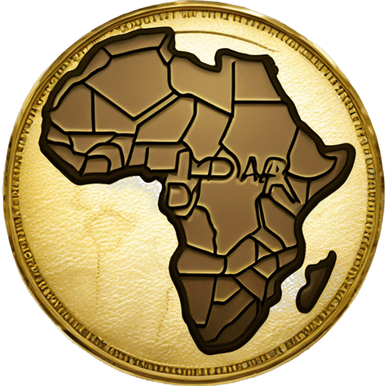 Gold coin vintage and luxury with Africa map, embossed circuits, and the words 'Digital Dinar' in English and Arabi emoji