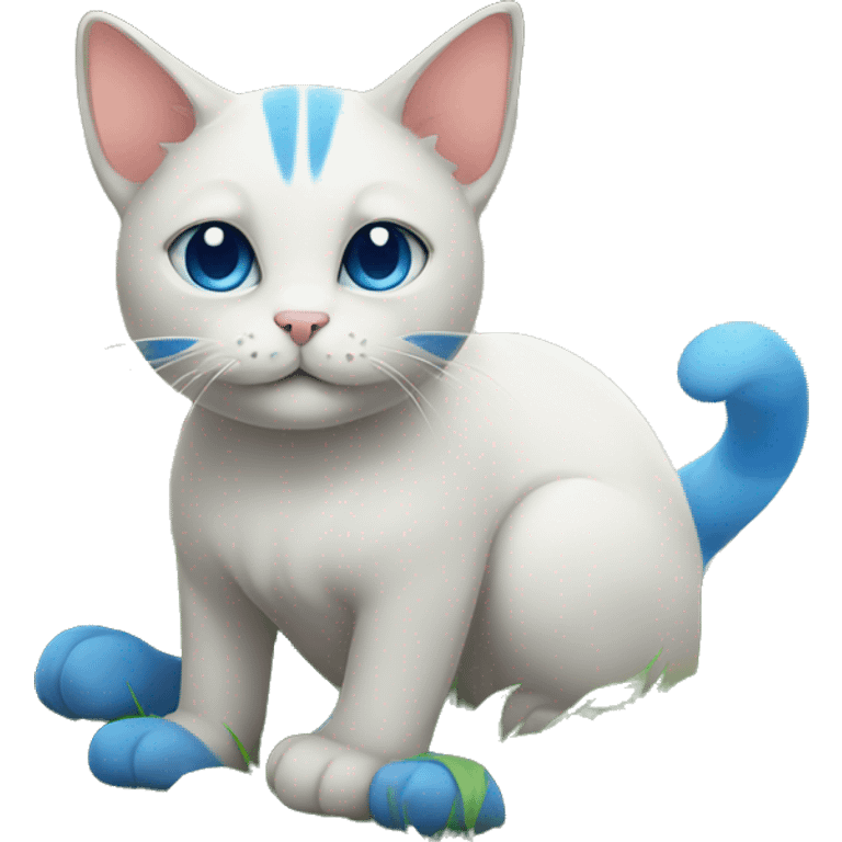 Cat with blue ears grass on floor  emoji