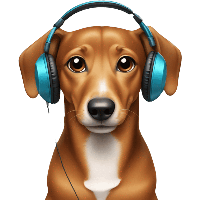 Dashund listening to its headphones emoji