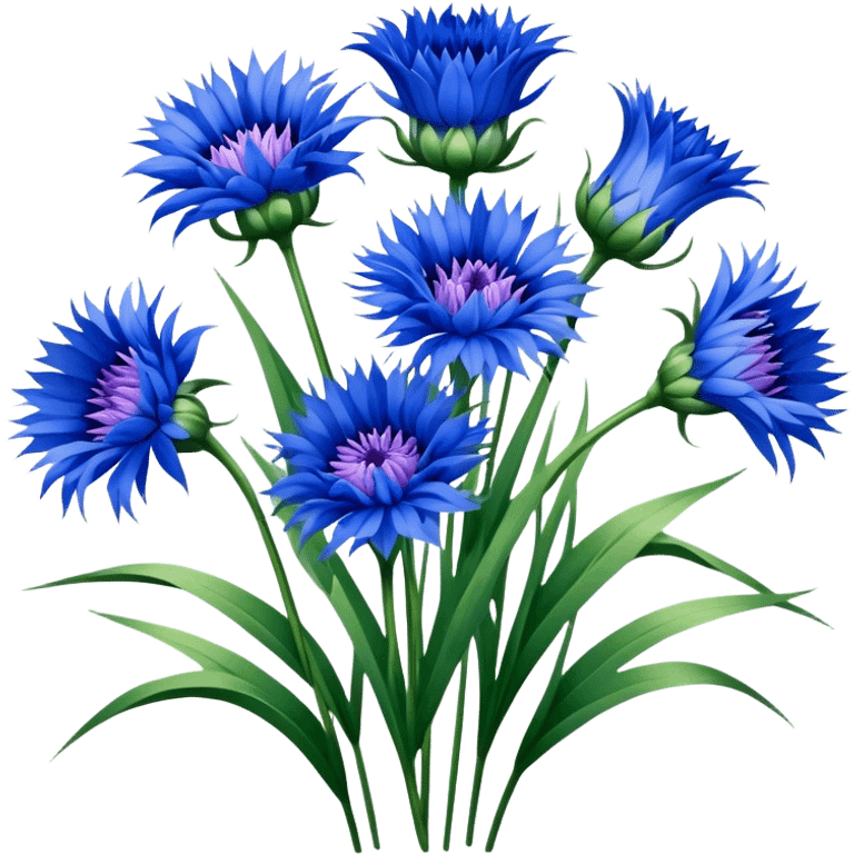 luxuriant, bouquet Cornflower, stem, leaf emoji