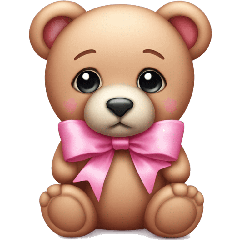 Cute pink teddy bear wearing pink bow with tears in eyes  emoji