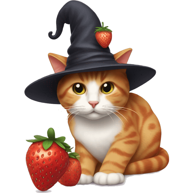 Strawberry cat with witch hat emoji