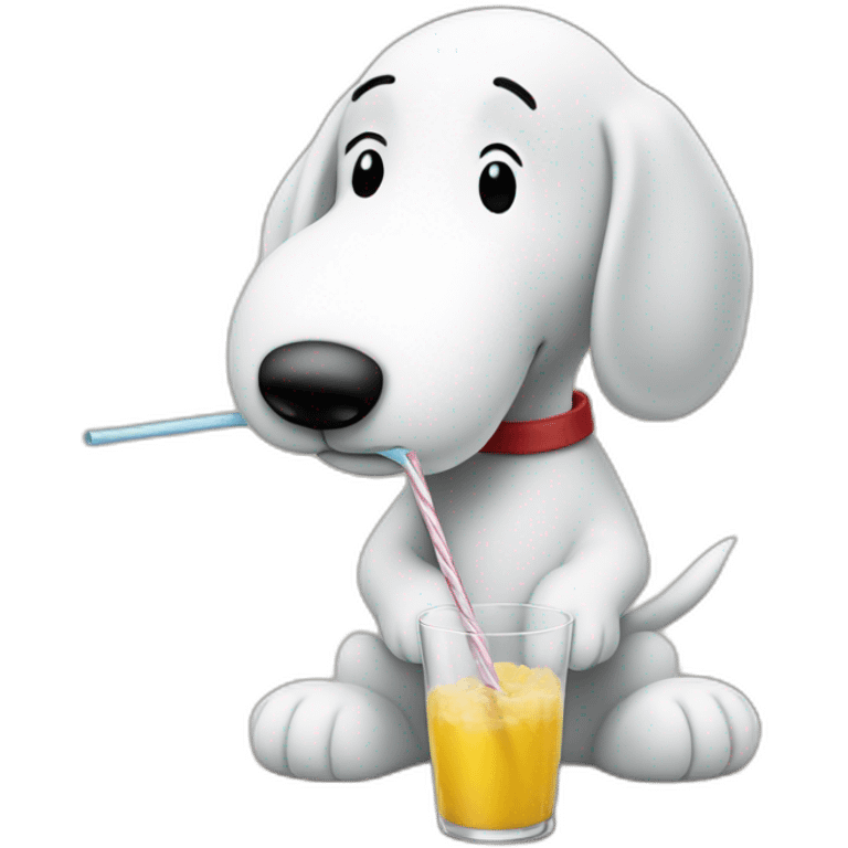 Snoopy holding a straw to his nose leaning over a table emoji