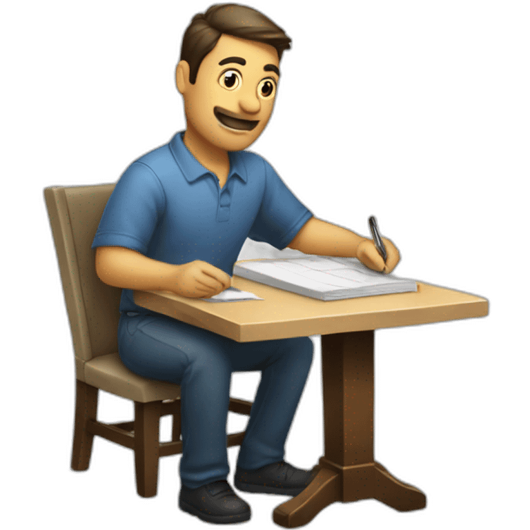 A man with a table doing a inventory of apartment emoji