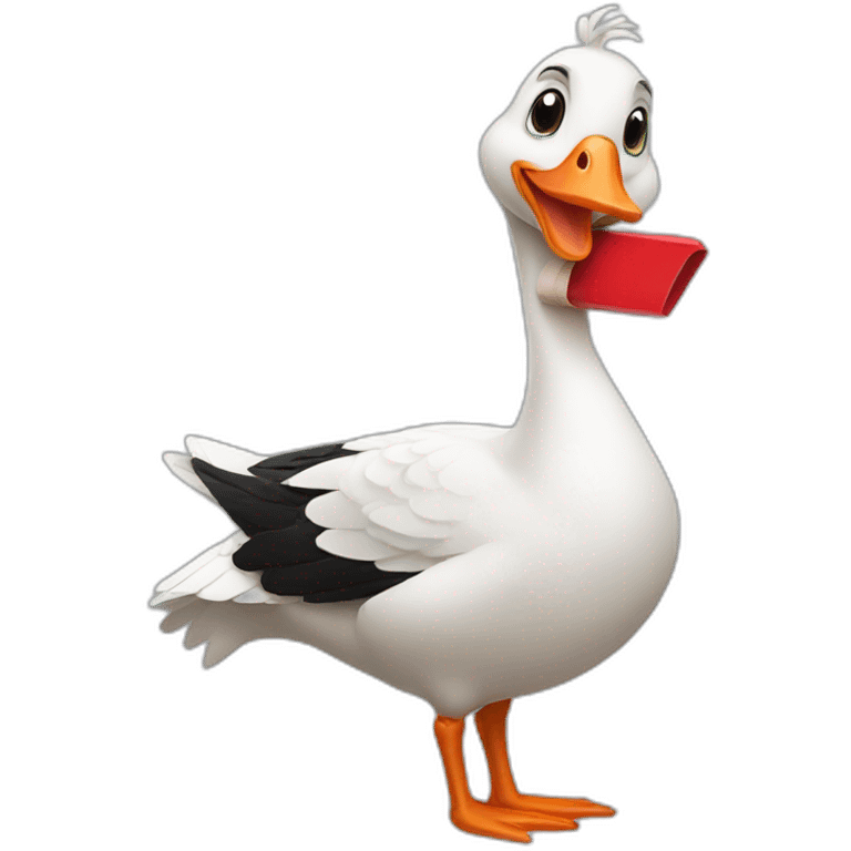 fancy goose holding a red pencil emoji