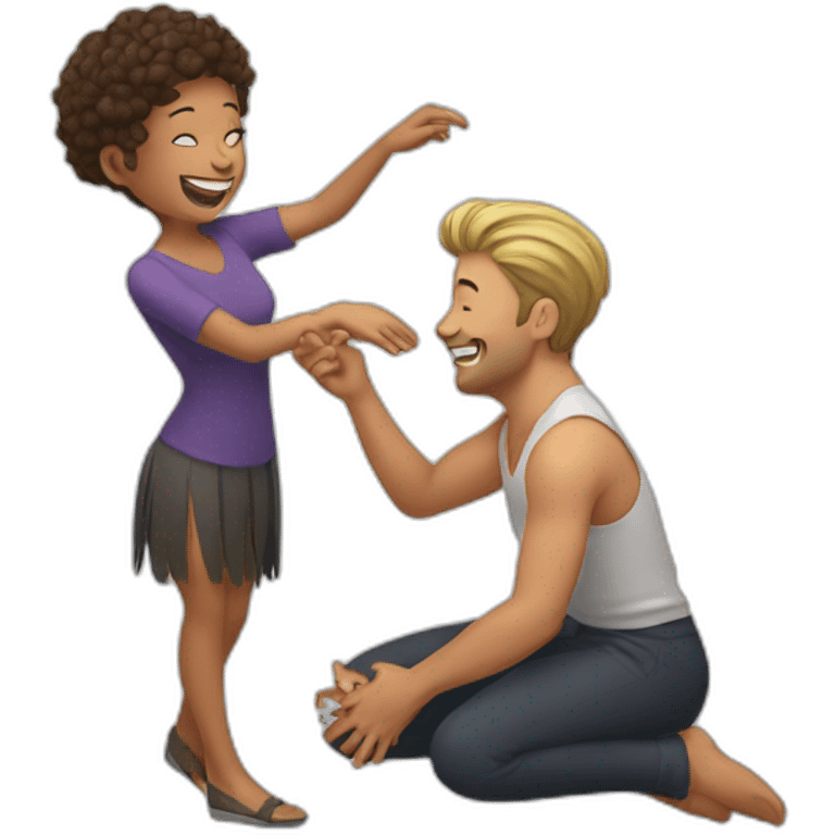 Man tickling woman with a feather emoji