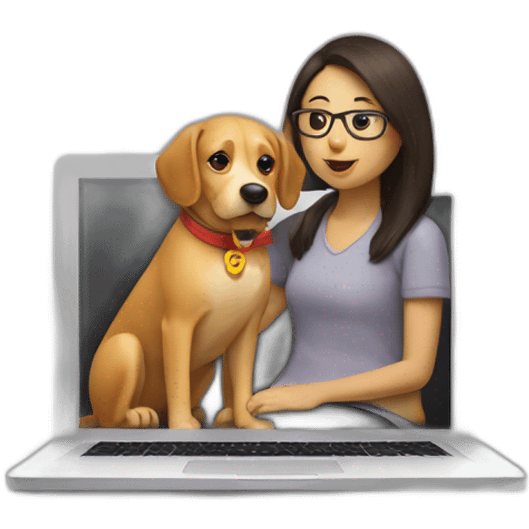 Dog and human on computer on a coach emoji