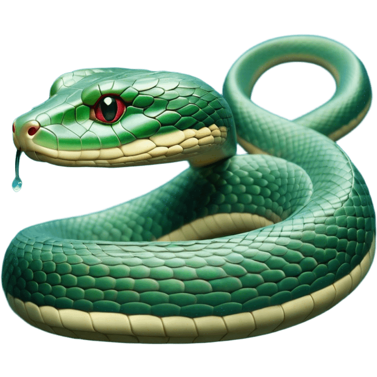 Cinematic Noble Chinese Water Snake Portrait Emoji, Poised and graceful, with a slender, sinuous build and a sleek, iridescent coat of muted greens and blues, deep-set soulful eyes, Simplified yet sharp and sophisticated features, highly detailed, glowing with a soft, dignified aquatic glow, high shine, intelligent and fluid, stylized with an air of waterborne elegance, focused and attentive, soft glowing outline, capturing the essence of a watchful and confident water snake that feels as though it could glide out of the screen with effortless authority! emoji