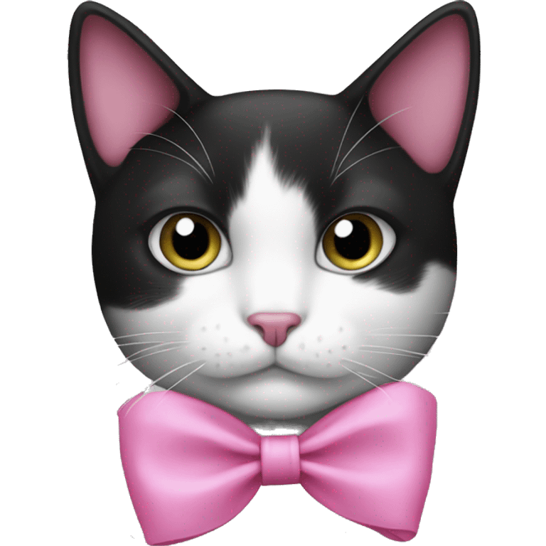 black and white cat with a pink bow emoji