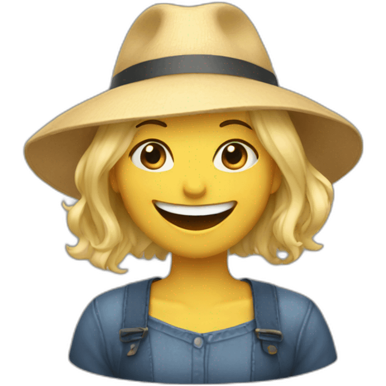  woman with blonde hair and bangs laughing while wearing hat emoji