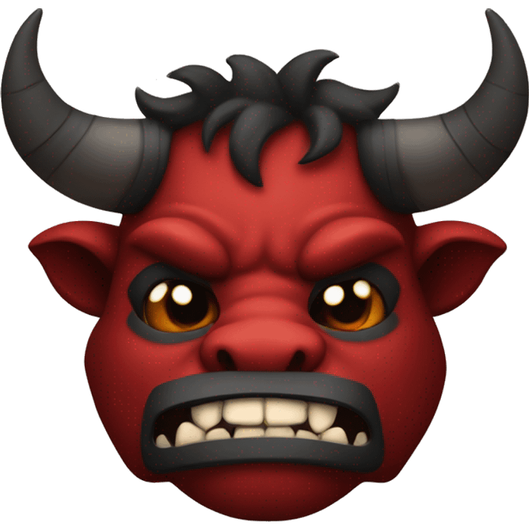 Minotaur in black and red colors in the style of a creepy smiling emoji. emoji