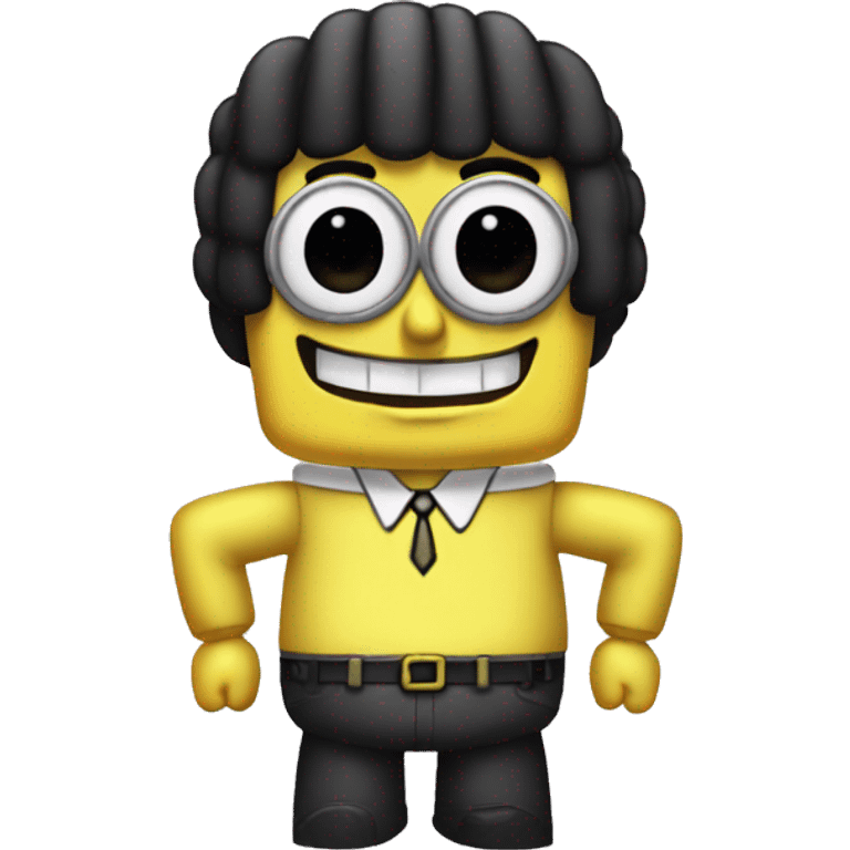 spongebob with a bob haircut black like an emoji very sharp, apple iOS style,  emoji