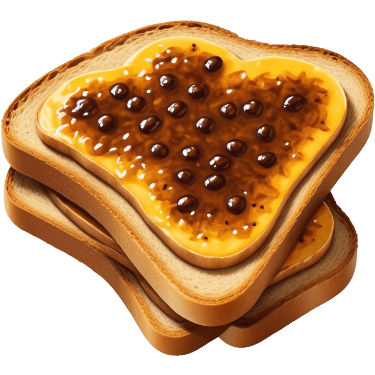 Vegemite on Toast Cinematic Realistic Vegemite on Toast Dish Emoji, depicted as a toasted slice of bread generously spread with Vegemite, rendered with warm textures and crisp details that capture its uniquely Australian flavor. emoji