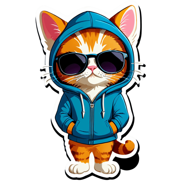 Cat with sunglasses and hoodie saying nice emoji