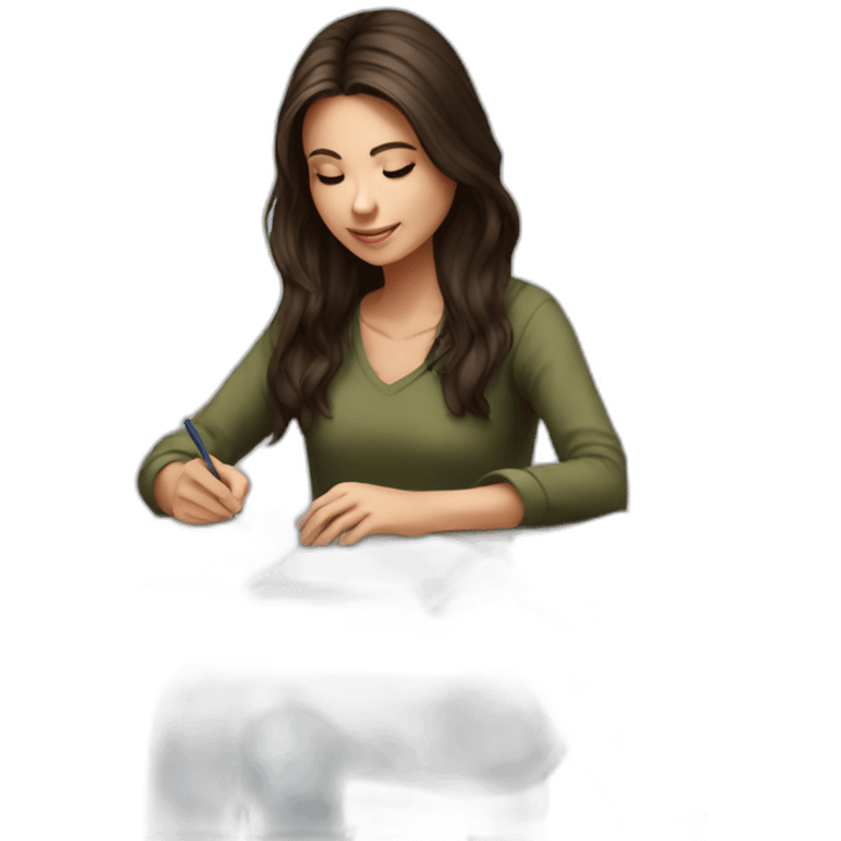 Brunette realistic girl studying emoji