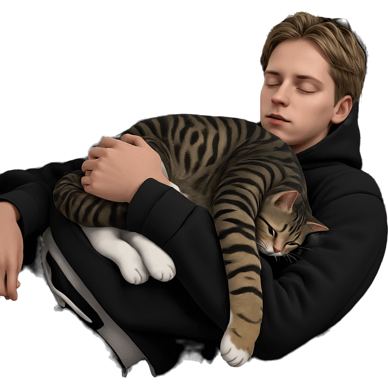 sleeping boy with cat hoodie emoji