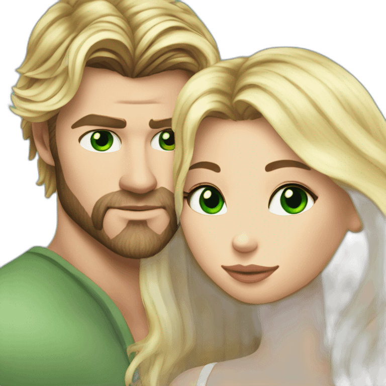 Chris hemsworth kiss blond woman with green eyes amd very very very long hair emoji