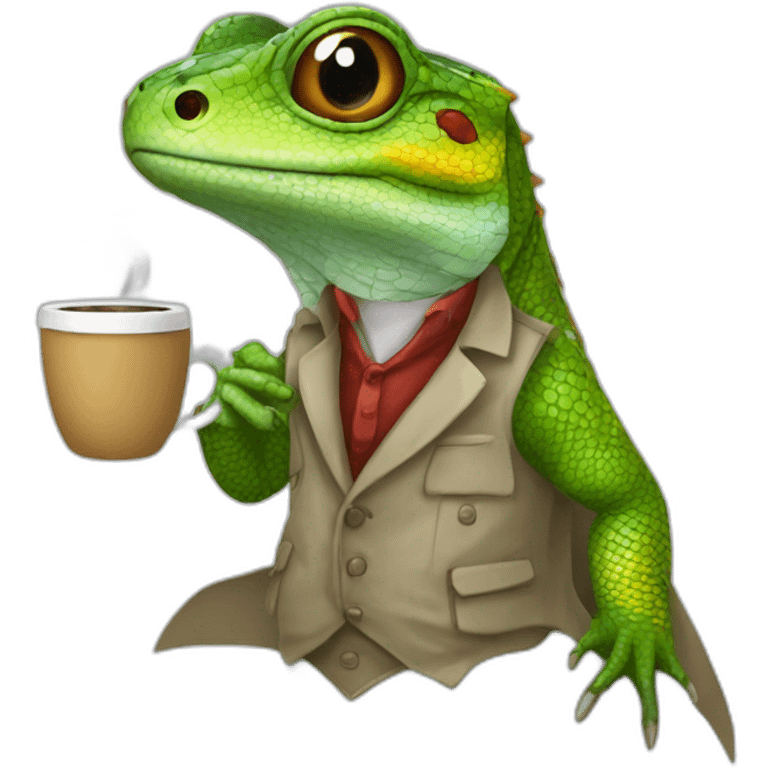 lezard with clothes drinking coffee emoji