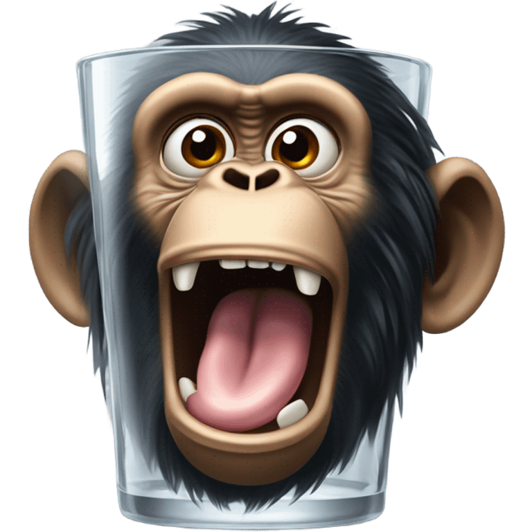 Insane Chimpanzee shaking his head with his tongue sticking out trying to escape the zoo grabbing on the glass emoji