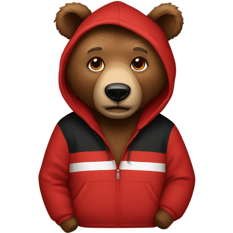 brown bear wearing red and black hoodie emoji