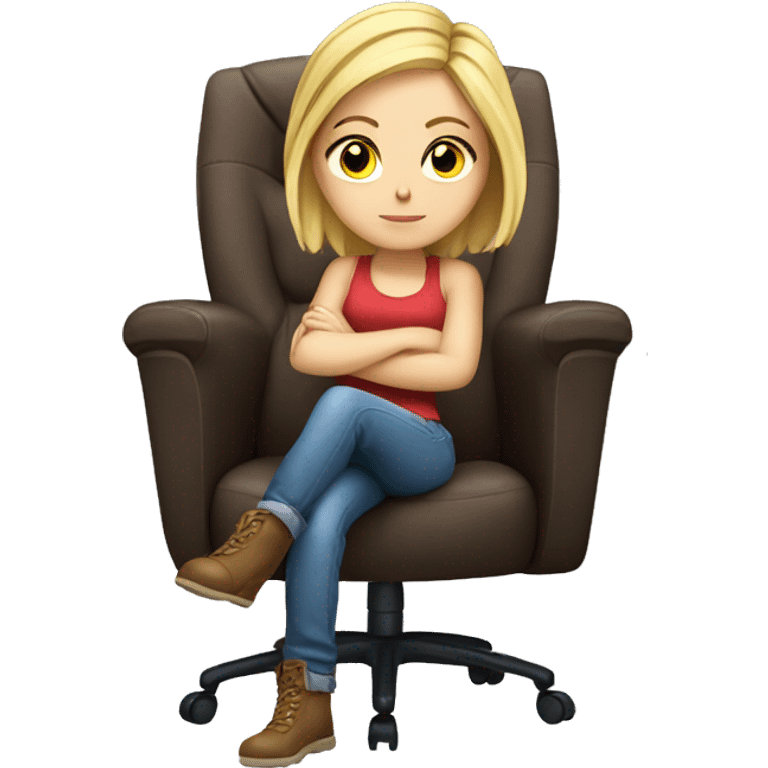 white girl on a big gaming chair thinking  emoji