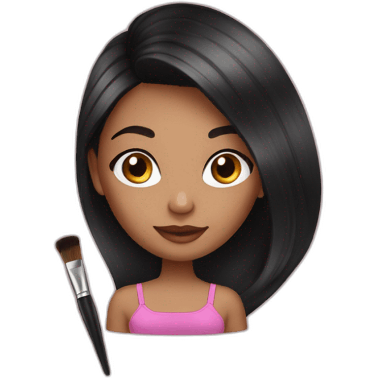 Black hair with brown highlights girl holding make up brush emoji