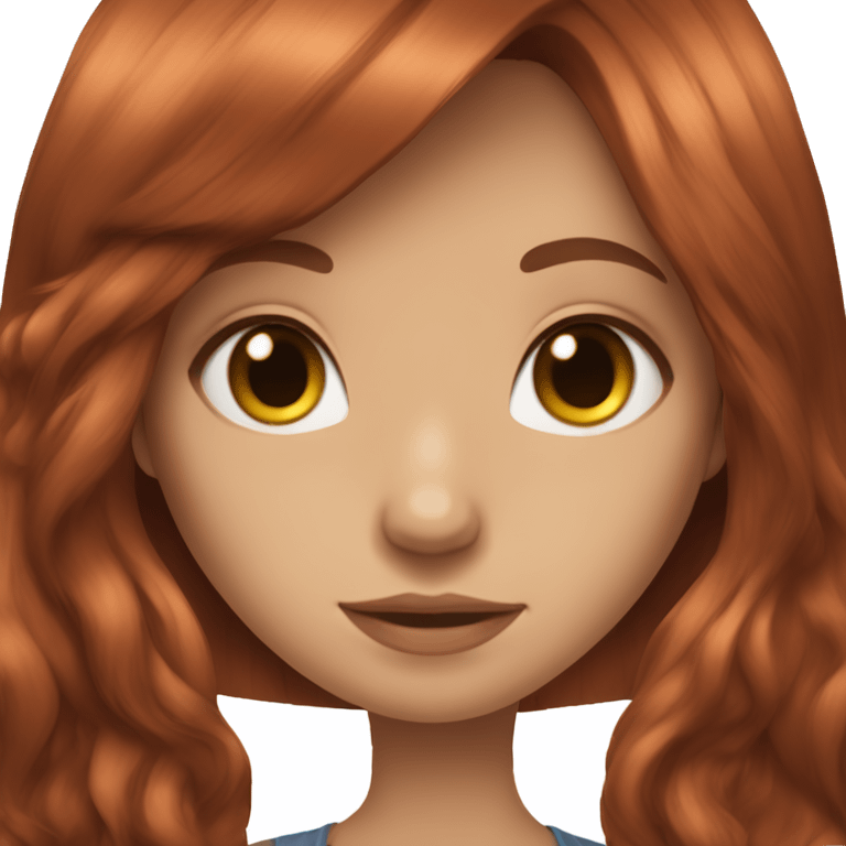 beautiful girl with long red brown hair and curtain bangs and cute clothes emoji