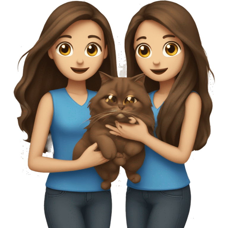 Two long hair brunettes keeping two brown cats in their hands emoji