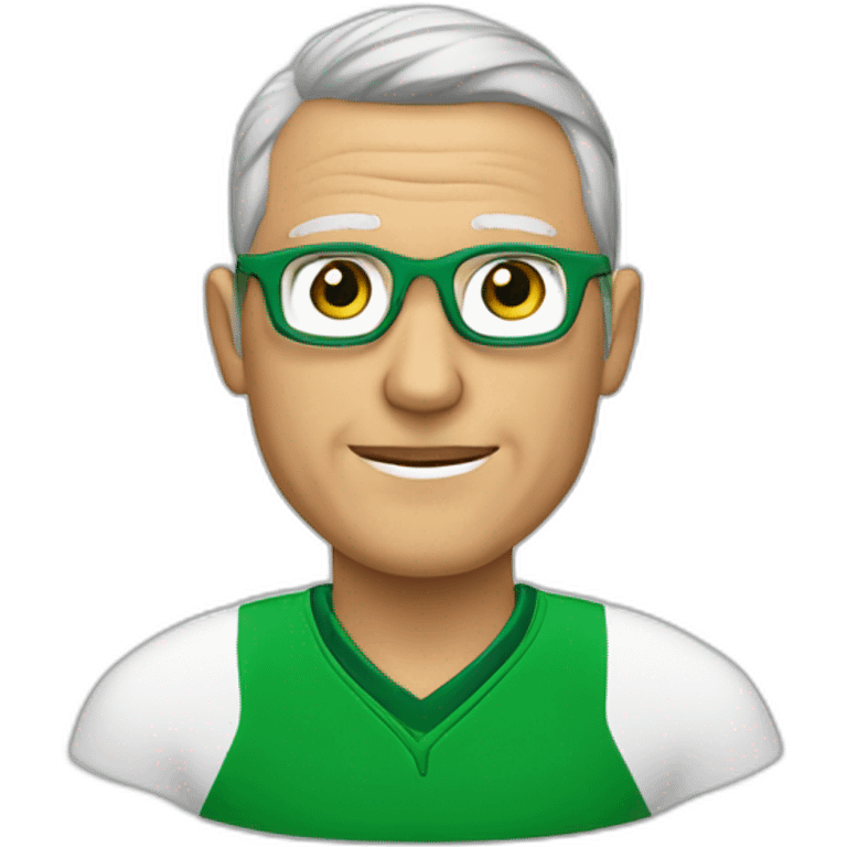 Entrenador de futbol, 35 años, blanco, ojos verdes, con lentes emoji