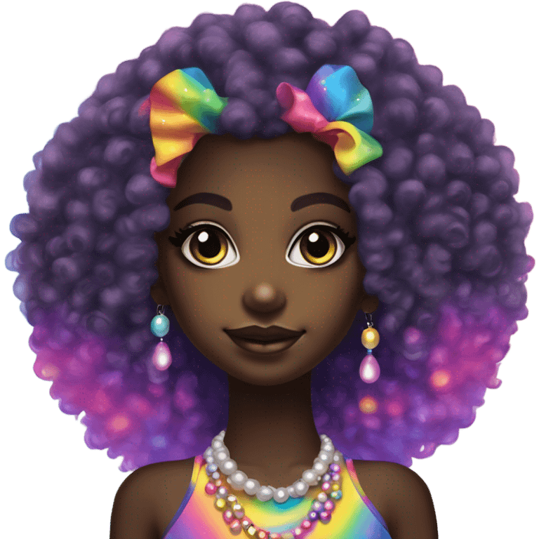 Lisa frank dark skin girl with rainbow Afro with pearls emoji