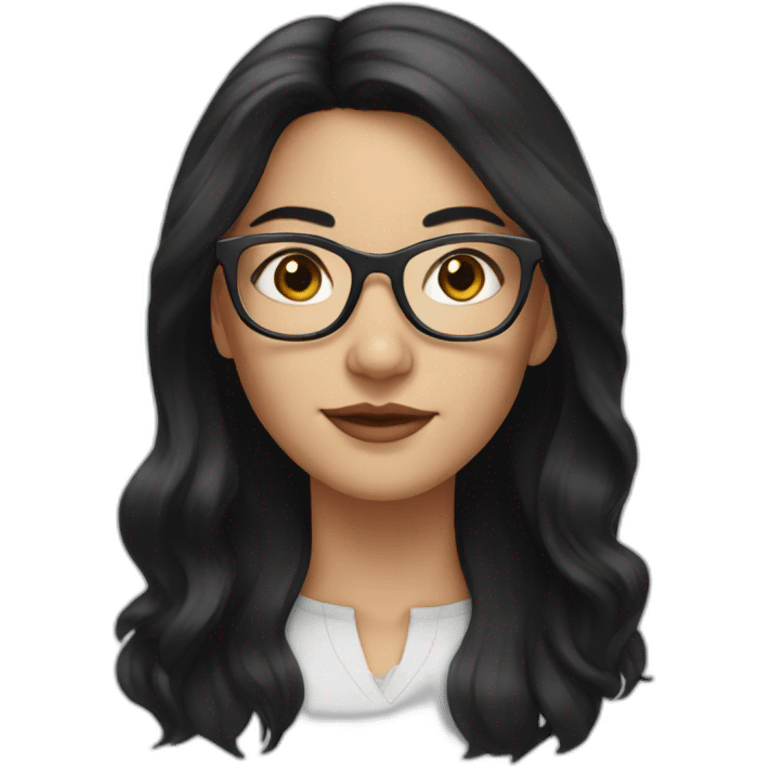 A young white woman with black hair wearing clear glasses  emoji