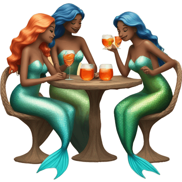 Three beautiful mermaids drinking aperol  emoji